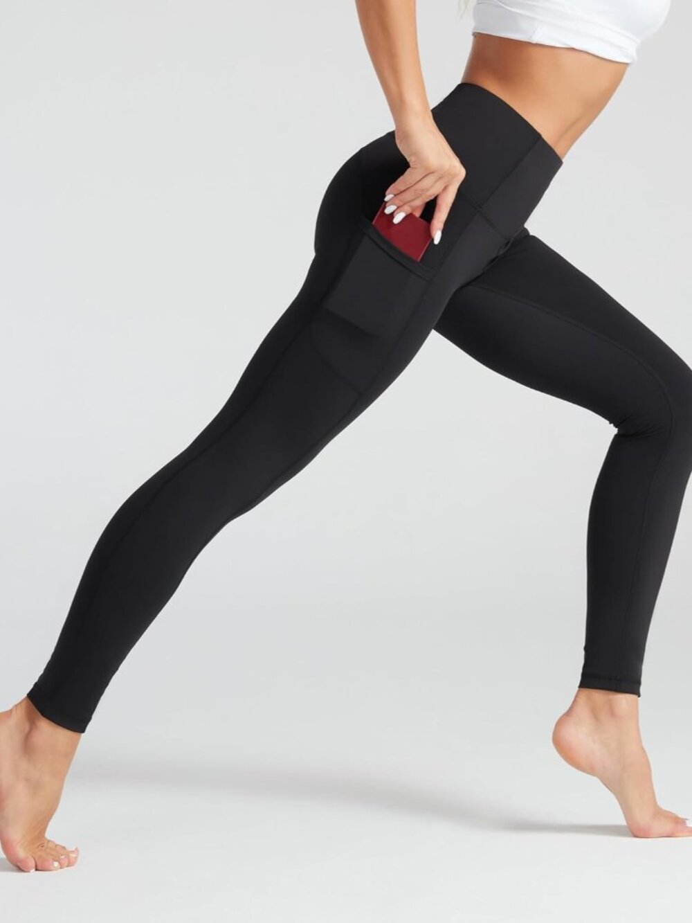 Women's Black High Waist Soft Tummy Control Athletic Workout Yoga Leggings - Picture 2 of 6